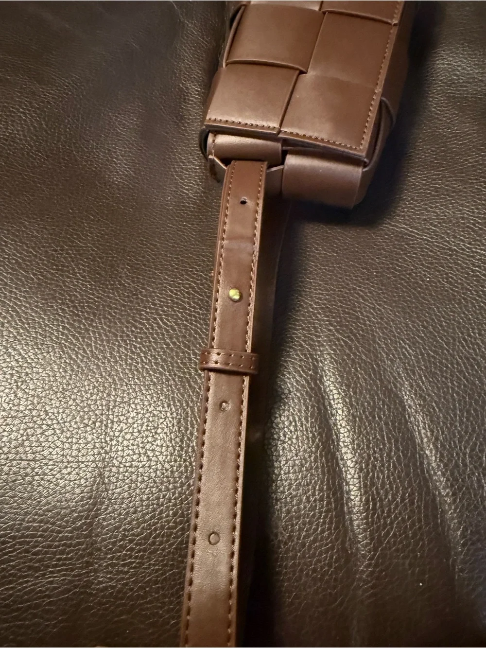 Woven Faux Leather Crossbody Bag in Brown